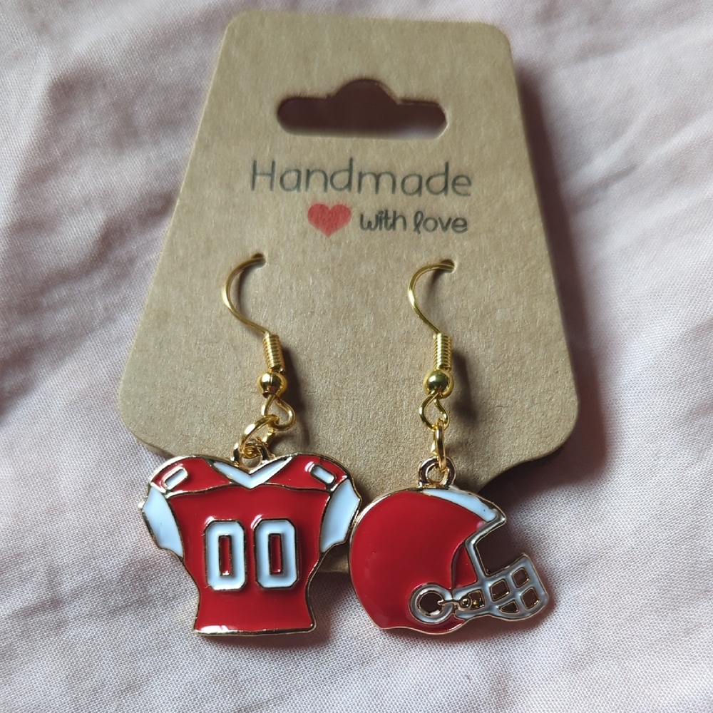 Handmade Red Football Earrings